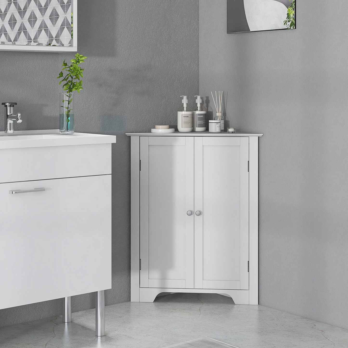 Corner Bathroom Cabinet Freestanding Bathroom Storage Unit W/ Adjustable Shelf