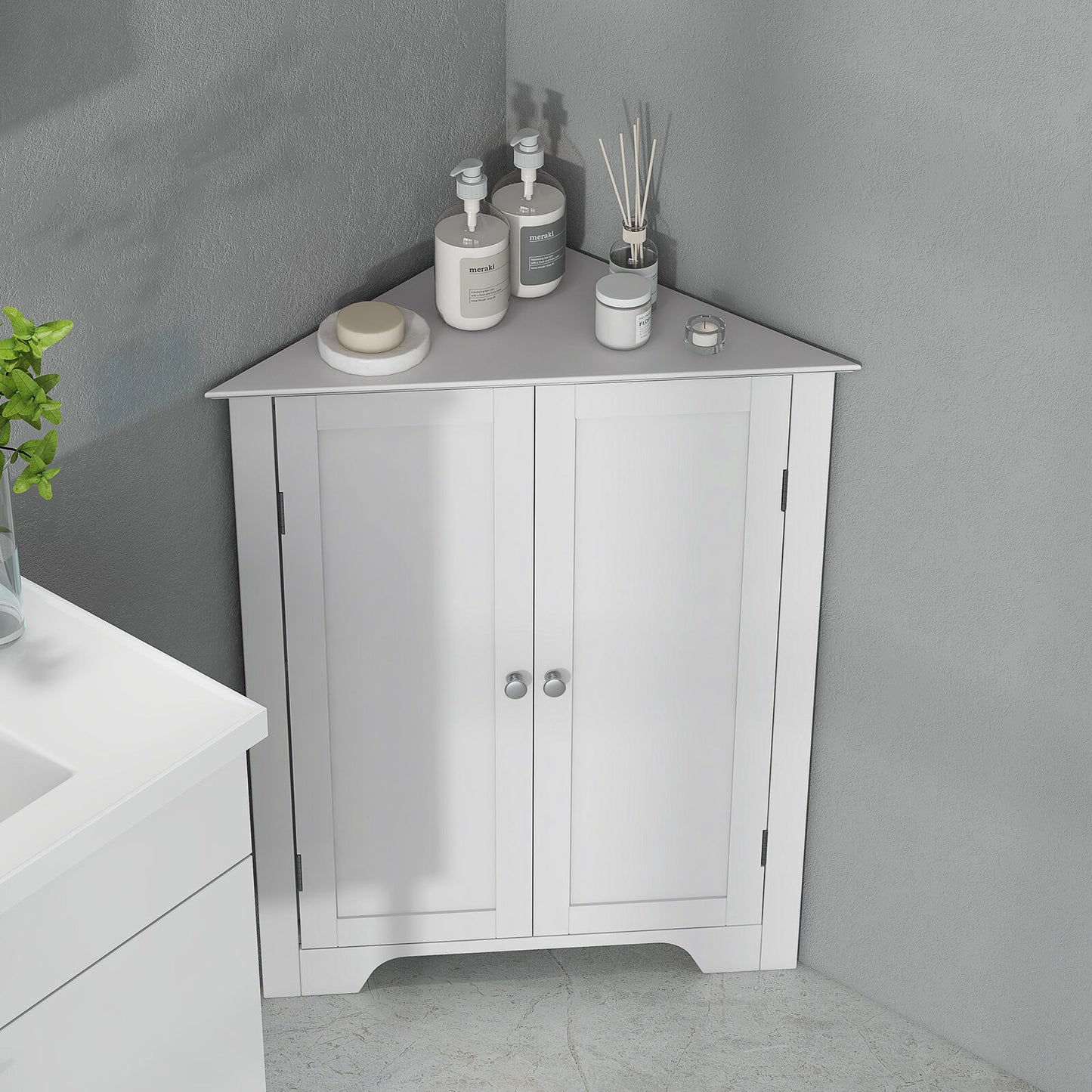 Corner Bathroom Cabinet Freestanding Bathroom Storage Unit W/ Adjustable Shelf