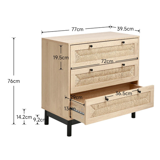 Modern Rattan Woven Living Room Side Cabinet with Drawers Decorative Cabinet Wooden Storage Cabinet Bedside Table Furniture