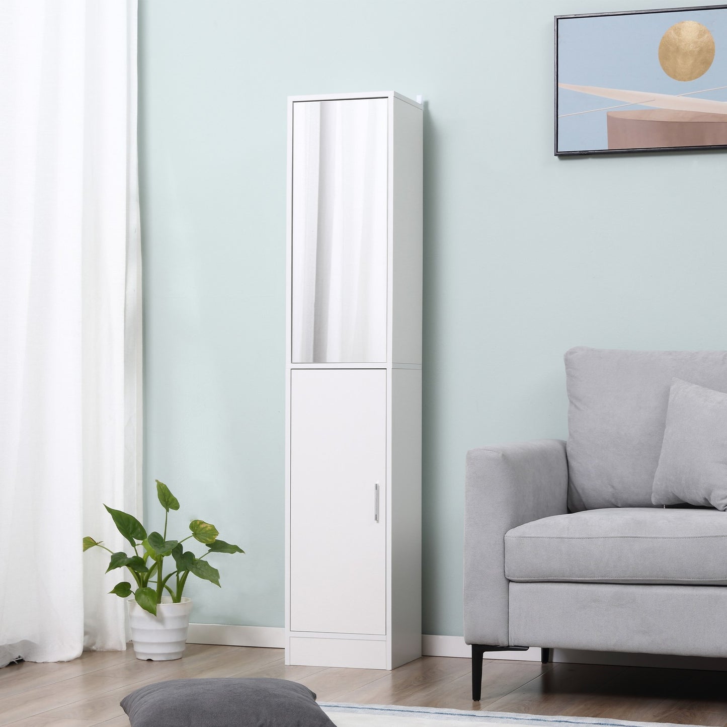 Tall Mirrored Bathroom Cabinet Bathroom Storage Cupboard Tallboy Unit White